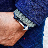 Virginstone Bracelet - Anchor Bracelet Navy Blue leather / Silver