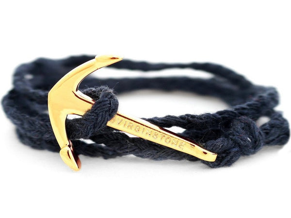 Virginstone Cotton Bracelet - Anchor Bracelet Blue + Gold