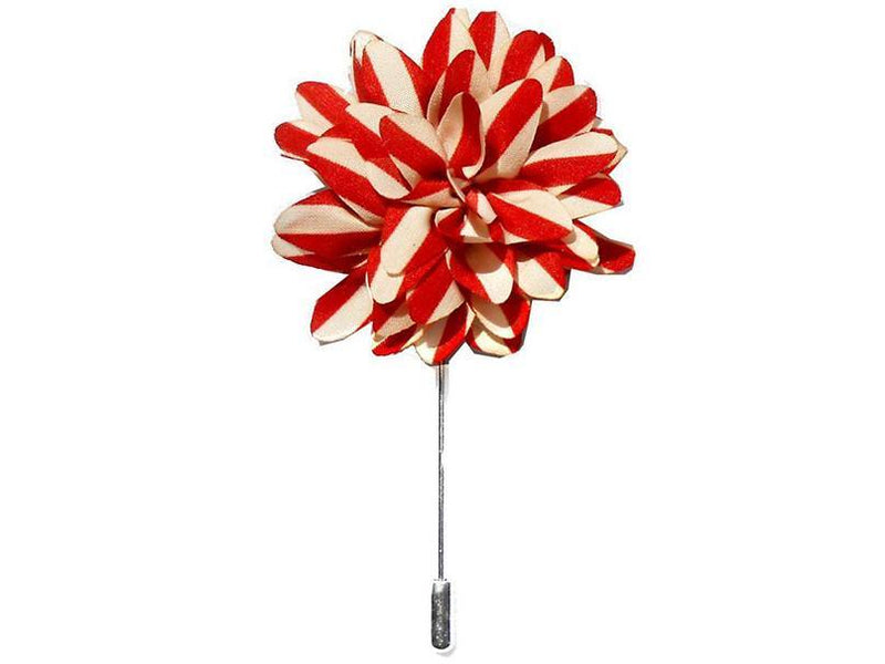 Lapel Pin - Lapel Flower Stripes Red / Cream White