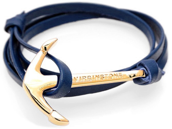 virginstone Bracelet - Anchor Bracelet Navy Blue leather / Gold