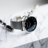 Watch - SILVER AND BLACK + LEATHER STRAP